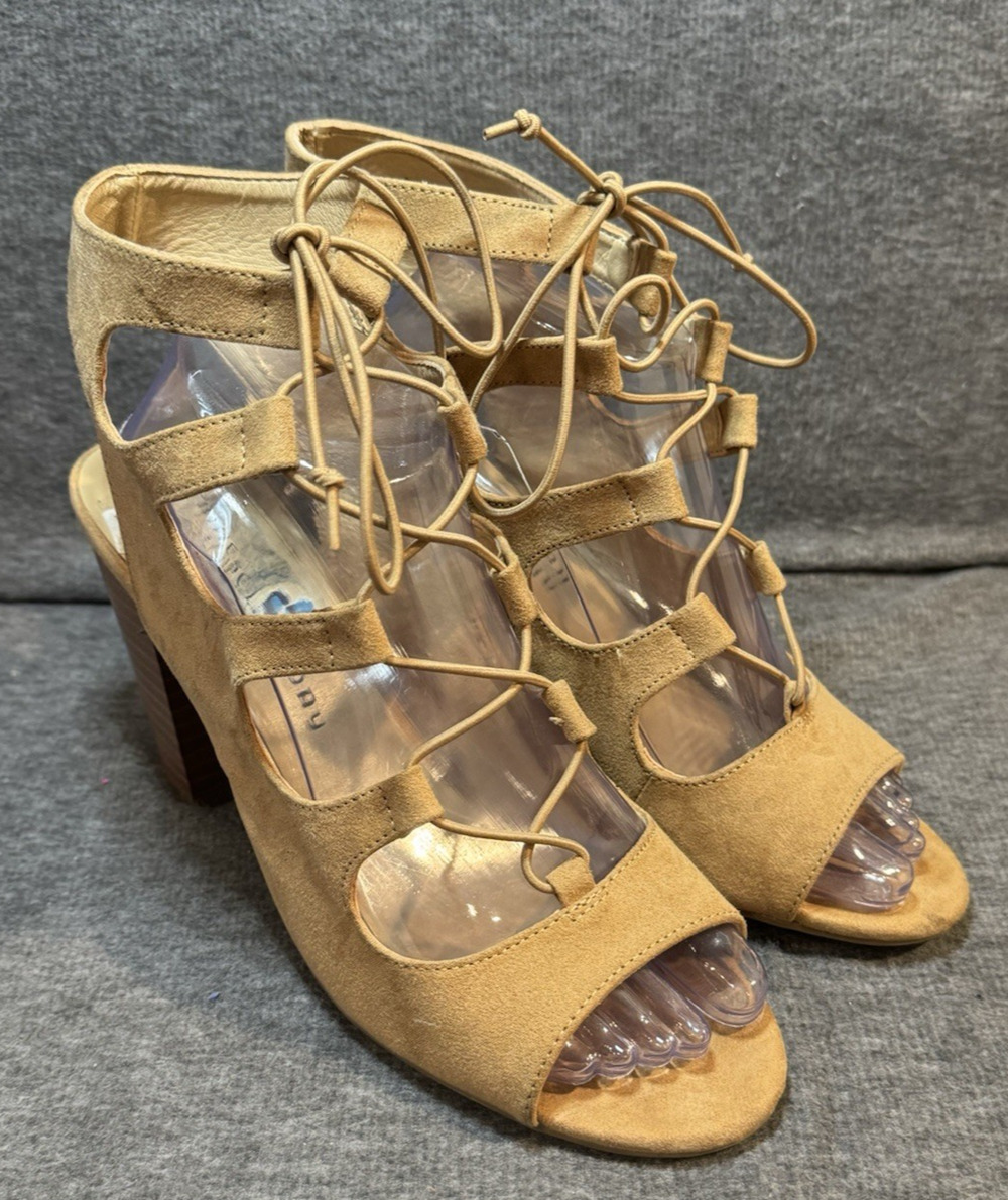 CL by LAUNDRY Tan Shoes Open Toe Block Heel Straps Lace Up - Women's Size 10